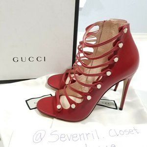 NIB $1410 GUCCI Malaga Kid Habiscus Red Leather